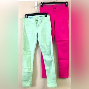 Fade To Blue Skinny Jeans Bundle 26 Low Rise Pink Green Stretch